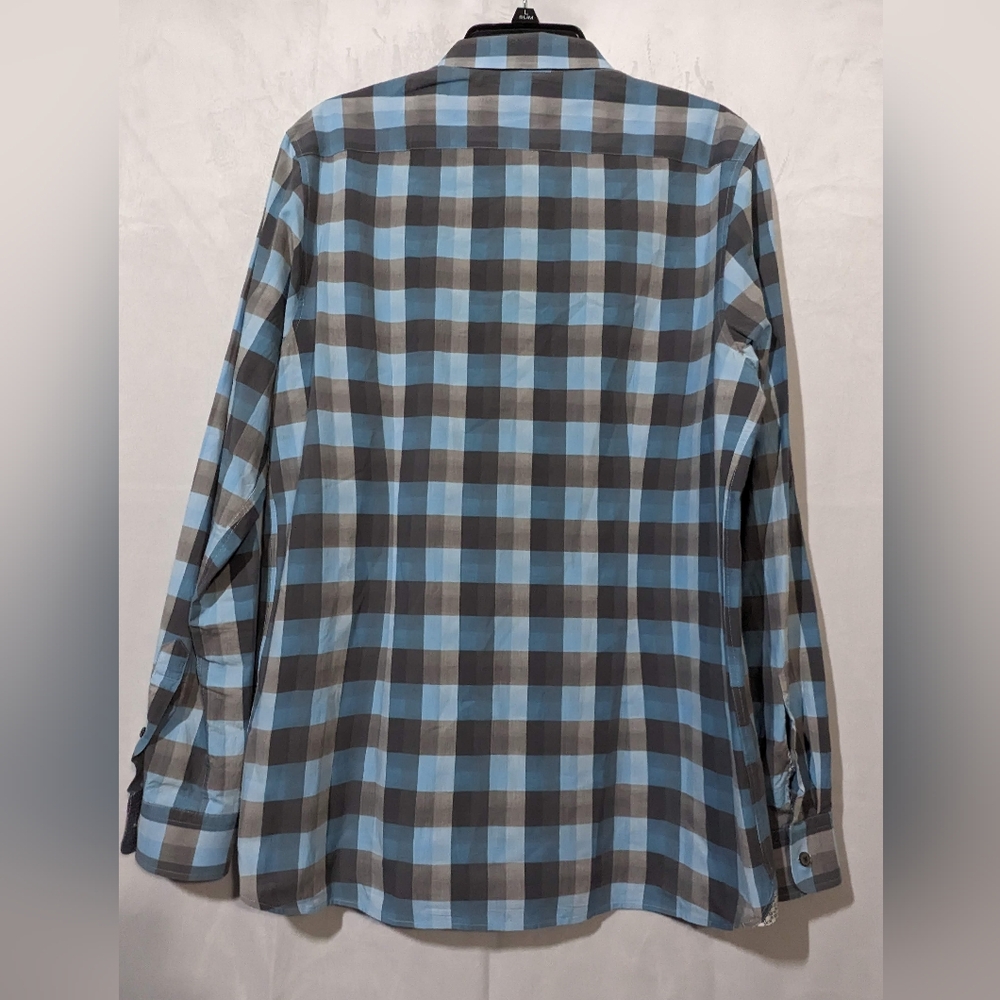 ☘️Ted Baker Weybiza Slim Blue Plaid Roll Sleeve Button Down Shirt Size 5 Large - Picture 3 of 8